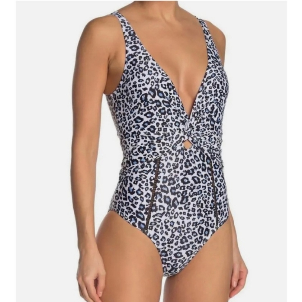 Nicole Miller Leopard Print Twist Front One-Piece Swimsuit